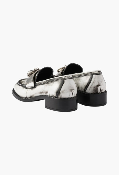 White - Brushed Leather Loafers With Metal Details - GLAM MODA